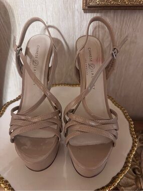 Chinese Laundry Beige Patent Strappy Platform Sandals